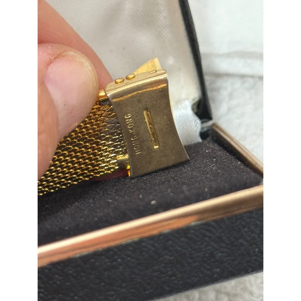 Rouan Watch Mens Gold Bicentennial 1776-1976 Lady Liberty Mesh Band Vintage Box